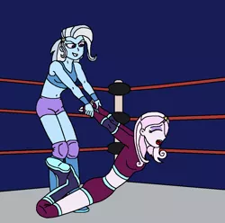 Size: 1028x1020 | Tagged: safe, artist:avispaneitor, derpibooru import, fleur-de-lis, trixie, equestria girls, equestria girls wrestling series, wrestling, wrestling ring