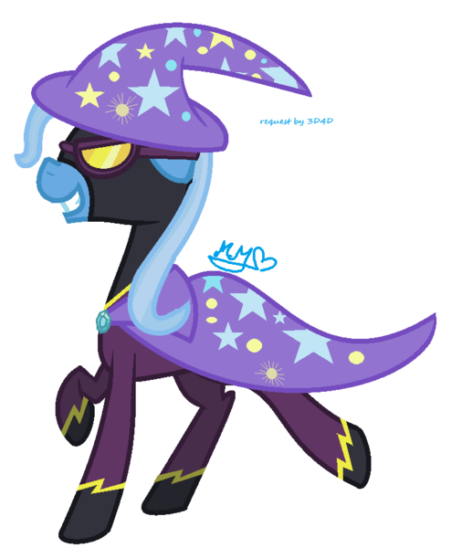 Size: 742x880 | Tagged: safe, artist:moonamoone, derpibooru import, trixie, pony, unicorn, clothes, costume, female, goggles, hat, mare, shadowbolts, shadowbolts costume, simple background, solo, trixie's hat, white background