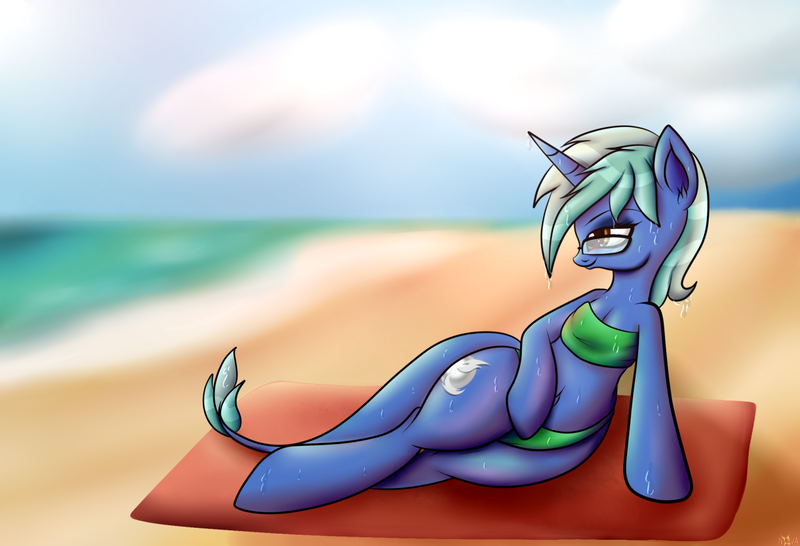 Size: 1280x873 | Tagged: artist:novaspark, beach, belly button, bikini, clothes, derpibooru import, oc, oc:nova spark, safe, solo, swimsuit, unofficial characters only, wet, wide hips
