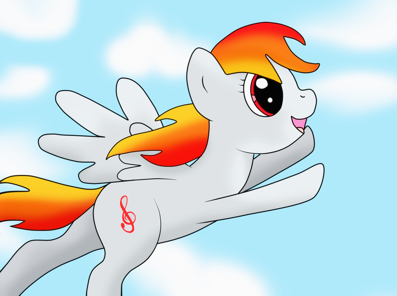 Size: 3440x2568 | Tagged: safe, artist:mlpfimguy, derpibooru import, oc, oc:tridashie, unofficial characters only, pegasus, pony, cloud, flying, happy, not rainbow dash, sky, solo, treble clef