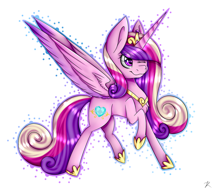 Size: 1089x963 | Tagged: artist:zakremciajkamala, chest fluff, derpibooru import, one eye closed, princess cadance, raised hoof, safe, simple background, solo, transparent background, wink