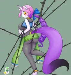 Size: 1221x1280 | Tagged: anthro, anthro oc, artist:basketgardevoir, ass, big breasts, black vine, bodysuit, bondage, breasts, caught, derpibooru import, female, oc, oc:bubblegum, sideboob, suggestive, thorns, unguligrade anthro, unofficial characters only