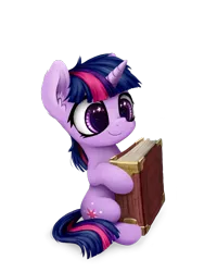 Size: 1064x1329 | Tagged: safe, artist:inowiseei, derpibooru import, twilight sparkle, book, ear fluff, filly, filly twilight sparkle, solo, starry eyes, wingding eyes