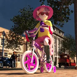 Size: 2000x2000 | Tagged: 3d, anthro, artist:tahublade7, badass, bicycle, boots, cute, daz studio, derpibooru import, diasweetes, hat, plantigrade anthro, safe, sunglasses, sweetie belle