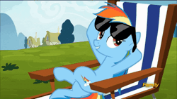 Size: 427x240 | Tagged: safe, derpibooru import, screencap, rainbow dash, pony, the cart before the ponies, animated, cute, dashabetes, solo, sunglasses
