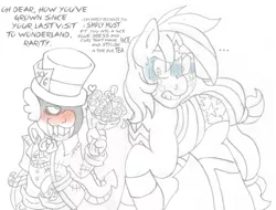 Size: 2671x2035 | Tagged: applejack, applespike, artist:blackbewhite2k7, batman, crazy face, crossover, delusion, derpibooru import, disgusted, faic, female, flower, insanity, jervis tetch, mad hatter, male, rose, safe, shipping, sketch, speechless, spike, straight, wip, wonder woman