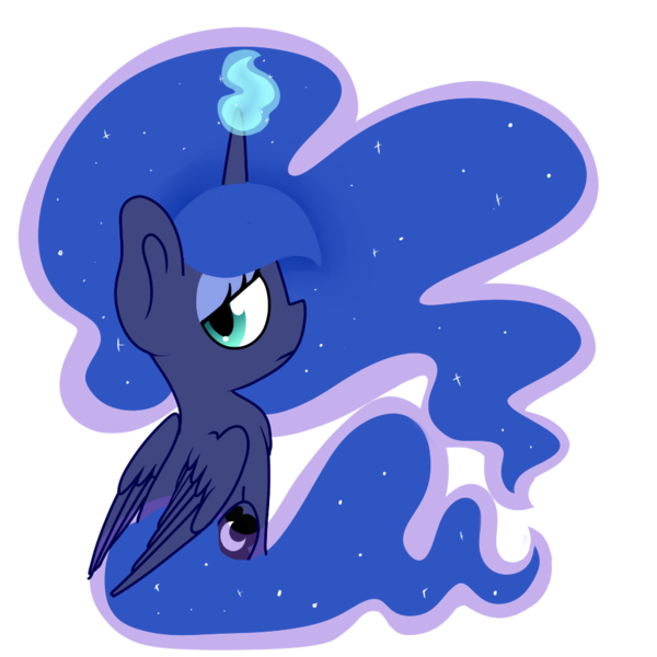 Size: 900x900 | Tagged: artist:idoartz, derpibooru import, looking back, magic, princess luna, safe, simple background, solo, transparent background