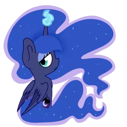 Size: 900x900 | Tagged: artist:idoartz, derpibooru import, looking back, magic, princess luna, safe, simple background, solo, transparent background