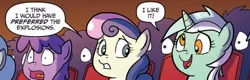 Size: 713x228 | Tagged: safe, artist:tonyfleecs, derpibooru import, idw, bon bon, lyra heartstrings, sweetie drops, earth pony, pony, unicorn, ponies of dark water, spoiler:comic, spoiler:comic44, cropped, derp, female, mare, official comic, speech bubble