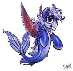 Size: 1318x1293 | Tagged: artist:selenophile, bedroom eyes, cute, derpibooru import, fins, flying fish, flying seapony, looking at you, merpony, oc, open mouth, safe, shiny, solo, unofficial characters only, wet, wings