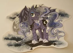 Size: 960x697 | Tagged: safe, artist:spirit-woods, derpibooru import, princess luna, alicorn, pony, female, head turn, looking at you, mare, marker drawing, raised hoof, solo, spread wings, traditional art