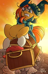 Size: 831x1280 | Tagged: safe, artist:sugaryviolet, derpibooru import, sunburst, crossover, discworld, rincewind, the luggage, wizzard