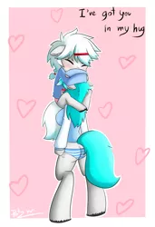 Size: 3500x5130 | Tagged: anthro, anthro oc, artist:potzm, ass, breasts, clothes, cute, derpibooru import, female, hug, oc, oc:frostyhaze, oc:icyhaze, panties, pink underwear, safe, striped underwear, underwear, unofficial characters only