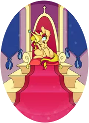 Size: 7495x10351 | Tagged: safe, artist:cutepencilcase, derpibooru import, sunset shimmer, pony, unicorn, absurd resolution, commission, crown, jewelry, praise the sunset, regalia, solo, throne