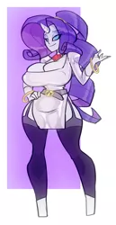 Size: 477x923 | Tagged: artist:bigdad, belt, big breasts, bracelet, breasts, busty rarity, cleavage, clothes, derpibooru import, dress, female, fire ruby, garters, huge breasts, human facial structure, jewelry, looking at you, necklace, pony colored satyr, pony coloring, rarity, satyr, solo, solo female, stockings, suggestive