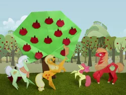 Size: 3648x2736 | Tagged: safe, artist:jrrhack, artist:malte279, derpibooru import, apple bloom, applejack, big macintosh, granny smith, earth pony, pony, apple family, craft, male, origami, papercraft, stallion, sweet apple acres