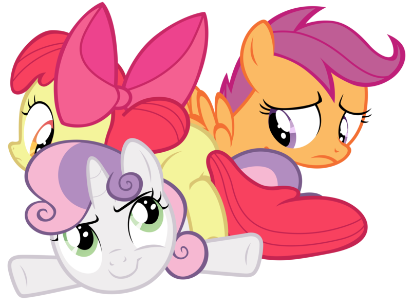 Size: 13500x10000 | Tagged: absurd resolution, adobe illustrator, apple bloom, artist:tardifice, cutie mark crusaders, derpibooru import, for whom the sweetie belle toils, pony pile, safe, scootaloo, simple background, sweetie belle, transparent background, vector