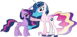 Size: 6186x3031 | Tagged: safe, artist:osipush, derpibooru import, princess cadance, shining armor, twilight sparkle, twilight sparkle (alicorn), alicorn, pony, ambiguous gender, boop, duo, ethereal mane, female, fusion, gradient mane, male, older, older twilight, shiningcadance, shipping, siblings, simple background, straight, transparent background, ultimate twilight, vector