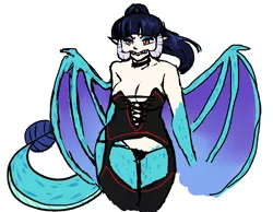 Size: 1126x872 | Tagged: artist:/d/non, clothes, corset, derpibooru import, oc, oc:ash, offspring, panties, parent:anon, parent:oc:anon, parent:princess ember, satyr, suggestive, thong, underwear, unofficial characters only