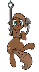 Size: 653x1200 | Tagged: safe, artist:pencils, derpibooru import, oc, oc:bait pony, unofficial characters only, earth pony, pony, bait, dock, female, fishing hook, hook, looking at you, mare, reaction image, simple background, solo, this is bait, transparent background, underhoof