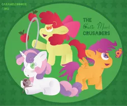 Size: 719x600 | Tagged: apple, apple bloom, artist:caramelcookie, butterfly, cutie mark crusaders, derpibooru import, food, loop-de-hoop, open mouth, safe, scootaloo, smarty pants, sweetie belle