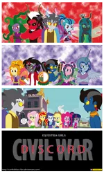 Size: 3435x5707 | Tagged: safe, artist:conikiblasu-fan, derpibooru import, adagio dazzle, ahuizotl, applejack, aria blaze, discord, fluttershy, king sombra, lord tirek, mane-iac, pinkie pie, princess luna, queen chrysalis, rainbow dash, rarity, sci-twi, sonata dusk, sunset shimmer, twilight sparkle, equestria girls, absurd resolution, canterlot high, captain america: civil war, clothes, equestria girls-ified, humane five, marvel, parody, ponied up, poster, the dazzlings, topless, vice principal luna