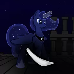 Size: 864x864 | Tagged: artist:endrome, derpibooru import, fanfic art, fanfic:the immortal game, princess luna, safe, solo, sword, the immortal game, weapon
