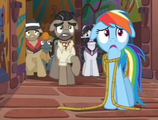 Size: 325x246 | Tagged: safe, derpibooru import, screencap, doctor caballeron, rainbow dash, pony, stranger than fan fiction, floppy ears