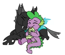 Size: 720x614 | Tagged: safe, artist:blackrose416, derpibooru import, spike, thorax, changeling, dragon, the times they are a changeling, baby, baby dragon, cute, eyes closed, fangs, gay, male, nuzzling, shipping, simple background, sitting, smiling, spikabetes, spikeling, spikelove, thoraxspike, white background