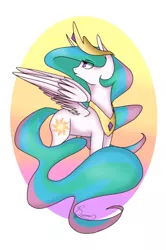 Size: 540x812 | Tagged: safe, artist:calla--lily, derpibooru import, princess celestia, looking back, solo, spread wings