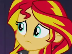 Size: 317x238 | Tagged: safe, derpibooru import, screencap, sunset shimmer, equestria girls, rainbow rocks, cropped, reaction image, sad, solo