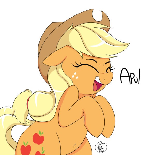 Size: 1000x1000 | Tagged: safe, artist:notenoughapples, derpibooru import, applejack, earth pony, pony, appul, belly button, cute, eyes closed, female, freckles, hat, jackabetes, mare, open mouth, solo, that pony sure does love apples