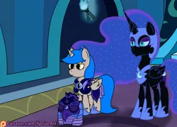 Size: 1280x914 | Tagged: safe, artist:spritepony, derpibooru import, nightmare moon, oc, oc:sprite, alicorn, bat pony, pony, the cutie re-mark, alicorn oc, alternate hairstyle, alternate timeline, armor, castle of the royal pony sisters, night guard, nightmare takeover timeline