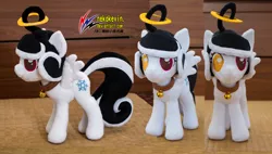 Size: 3219x1827 | Tagged: safe, artist:nekokevin, derpibooru import, oc, oc:snow angel, unofficial characters only, pegasus, pony, bell, bell collar, collar, female, heterochromia, irl, photo, plushie, red eyes, solo, yellow eyes