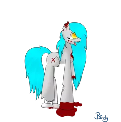 Size: 1040x1050 | Tagged: artist:birdyboop, bite mark, blood, crazy eyes, decaying, derpibooru import, injured, oc, oc:winter song, semi-grimdark, unofficial characters only, zombie