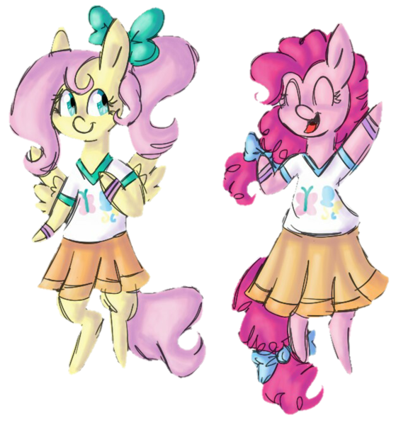 Size: 628x674 | Tagged: artist:sweetheart-arts, buckball season, cute, derpibooru import, diapinkes, eyes closed, fluttershy, open mouth, pinkie pie, safe, semi-anthro, shyabetes, simple background, transparent background