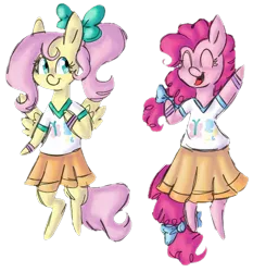 Size: 628x674 | Tagged: artist:sweetheart-arts, buckball season, cute, derpibooru import, diapinkes, eyes closed, fluttershy, open mouth, pinkie pie, safe, semi-anthro, shyabetes, simple background, transparent background