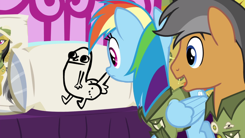 Size: 1280x720 | Tagged: body pillow, body pillow meme, daring daki, daring do, derpibooru import, dickbutt, edit, edited screencap, meme, photoshop, questionable, quibble pants, rainbow dash, screencap, stranger than fan fiction