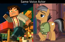 Size: 1192x775 | Tagged: captain obvious, derpibooru import, exploitable meme, jesse, meme, minecraft, minecraft:story mode, patton oswalt, quibble pants, safe, same voice actor, stranger than fan fiction