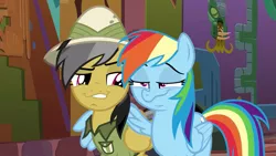 Size: 853x480 | Tagged: daring do, dash face, derpibooru import, edit, edited screencap, faic, hug, meme, rainbow dash, rainbow dash is best facemaker, safe, screencap, smug, smugdash, stranger than fan fiction, winghug