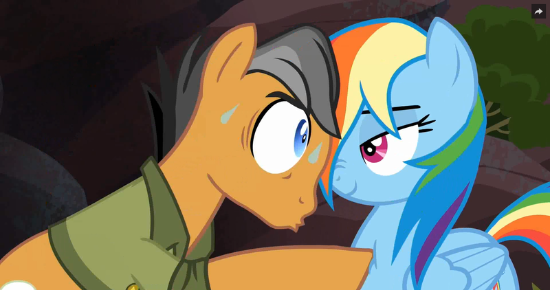 Size: 1366x720 | Tagged: safe, derpibooru import, screencap, quibble pants, rainbow dash, pony, stranger than fan fiction, faic, lidded eyes, out of context, smug, smugdash, sweat, wet mane