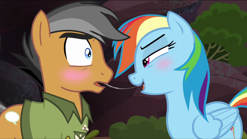 Size: 2048x1155 | Tagged: blushing, derpibooru import, drool, drool string, edit, edited screencap, female, kissing, male, quibbledash, quibble pants, rainbow dash, rainbow dash seduces quibble pants, screencap, shipping, sloppy kissing, straight, stranger than fan fiction, suggestive