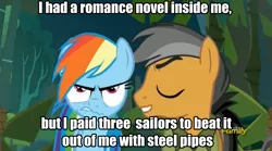 Size: 1280x714 | Tagged: safe, derpibooru import, screencap, quibble pants, rainbow dash, pony, stranger than fan fiction, meme, patton oswalt, voice actor joke