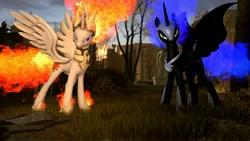 Size: 3840x2160 | Tagged: 3d, artist:forsakenknightmare, artist:gen-ma, collaboration, derpibooru import, grin, looking at you, mane of fire, nightmare moon, nightmare star, safe, smiling, source filmmaker, spread wings, wallpaper, xk-class end-of-the-world scenario