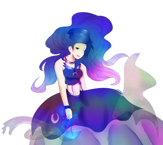 Size: 4100x3650 | Tagged: safe, artist:respectful-wishes, derpibooru import, princess luna, human, clothes, humanized, lipstick, midriff, one eye closed, simple background, skirt, solo, top, transparent background, wink