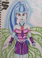 Size: 1158x1605 | Tagged: safe, artist:emichaca, derpibooru import, sonata dusk, equestria girls, looking at you, solo, traditional art