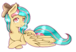 Size: 3500x2378 | Tagged: safe, artist:lemonlou, derpibooru import, oc, oc:vanilla ganache, unofficial characters only, pegasus, pony, freckles, hair bow, lying down, solo