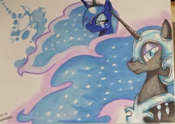 Size: 1627x1155 | Tagged: artist:emichaca, derpibooru import, duality, mare in the moon, nightmare moon, princess luna, safe, traditional art