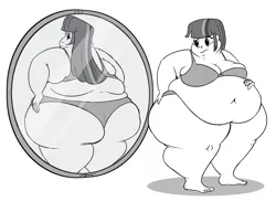Size: 1795x1304 | Tagged: dead source, suggestive, artist:solitaryscribbles, derpibooru import, twilight sparkle, human, ass, bbw, belly, belly button, big belly, big breasts, black and white, bra, breasts, busty twilight sparkle, chubby cheeks, cleavage, clothes, fat, fat ass, female, grayscale, huge belly, humanized, impossibly wide hips, large butt, lineart, mirror, monochrome, morbidly obese, muffin top, obese, panties, rolls of fat, saggy, solo, solo female, ssbbw, thunder thighs, twilard sparkle, twilight has a big ass, underwear, wide hips