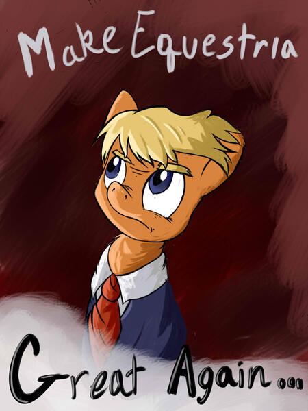 Size: 2121x2828 | Tagged: annoyed, artist:greenfinger, business suit, derpibooru import, donald trump, make america great again, make equestria great again, necktie, politics, ponified, poster, safe